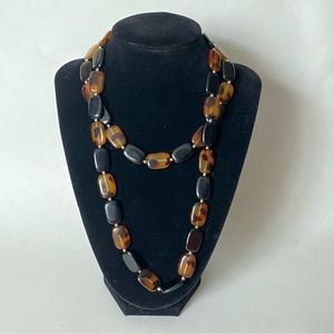 Black tortoise plastic beaded long necklace